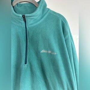 Eddie Bauer Mens Fleece Pullover Tall XL Blue Green 1/4 Zip Warm Layer